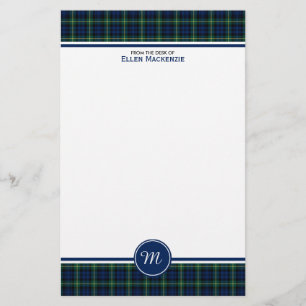 Papelaria Gordon Clan Dark Blue e Green Tartan Monogramas