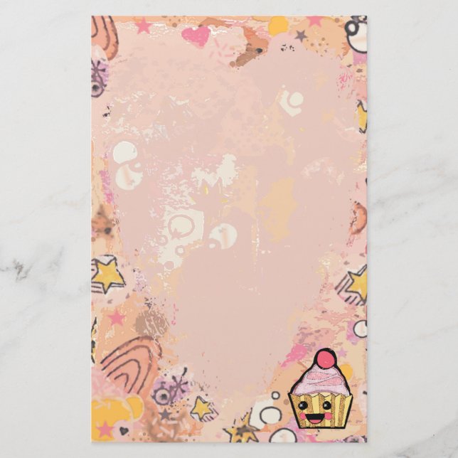Papelaria Grafites do cupcake e rosa do coração - (Frente)
