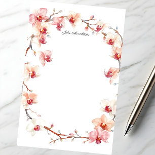 Papelaria Guirlanda de Flores de Orquídea Rosa Beije Aquarel