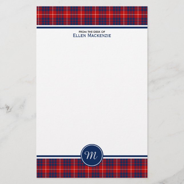 Papelaria Hamilton Clan Red e Blue Tartan Monogramas (Frente)