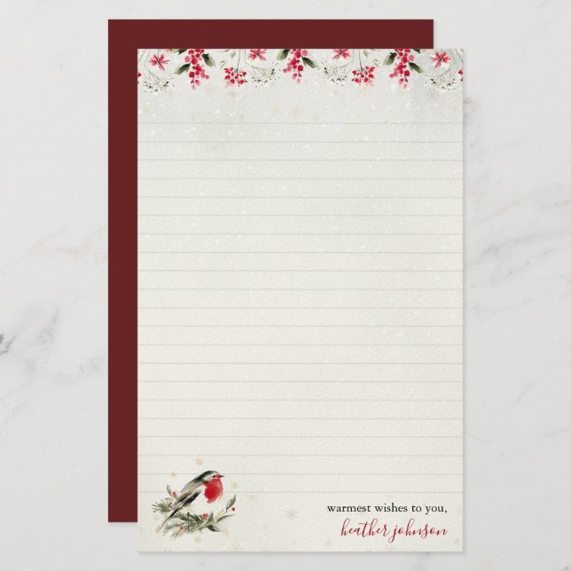 Papelaria Hearthlight Notes Winter Robin Bird Personalized (Frente/Verso)