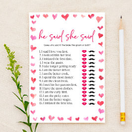 Papelaria Hearts He Said She Said Bridal Shower Game