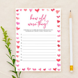 Papelaria Hearts How Old Were They? Bridal Shower Game