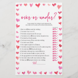 Papelaria Hearts Over or Under Bridal Shower Game