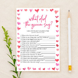 Papelaria Hearts What Did The Groom Say? Bridal Shower Game