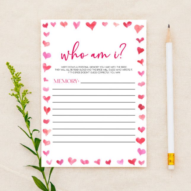 Papelaria Hearts Who Am I? Bridal Shower Game  (Criador carregado)