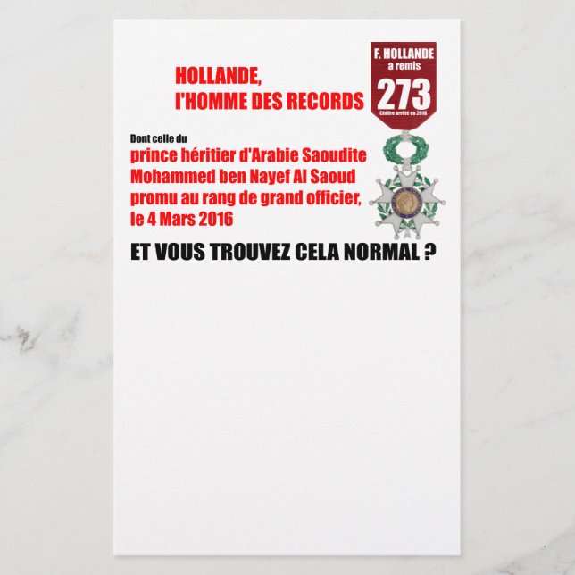 Papelaria Hollande Record Legion d'Honneur - Letterhead (Frente)