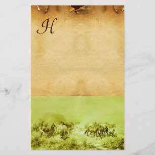 Papelaria HORSES GRAZANDO PARCHMENT MONOGRAMA Verde Castanho