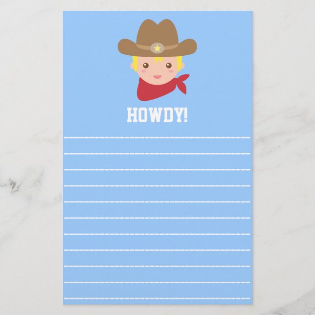 Papelaria Howdy, vaqueiro bonito para rapazes pequenos (Frente)
