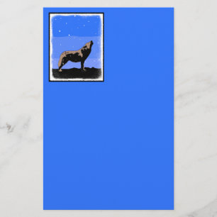 Papelaria Howling Wolf no inverno - Arte original sobre a vi