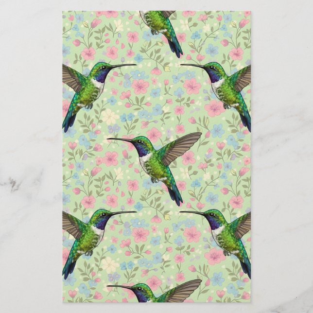 Papelaria Hummingbirds on a floral background (Frente)