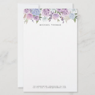 Papelaria Hydrangas Azuis e Rosas Roxos Floral