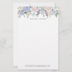 Papelaria Hydrangeas Azuis e Rosas Brancas Floral