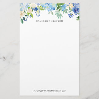 Papelaria Hydrangeas Azuis e Rosas Brancas Floral