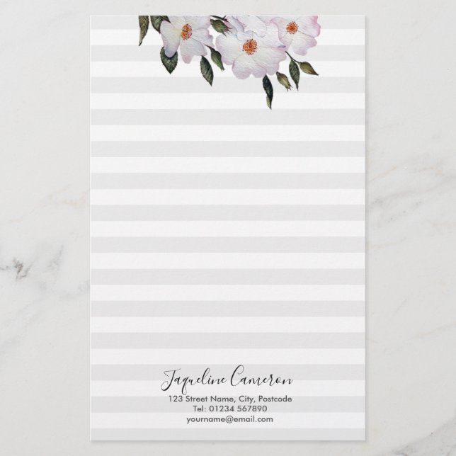 Papelaria Ilustração da Ballerina de Rosas Rosa-d'Água (Frente)