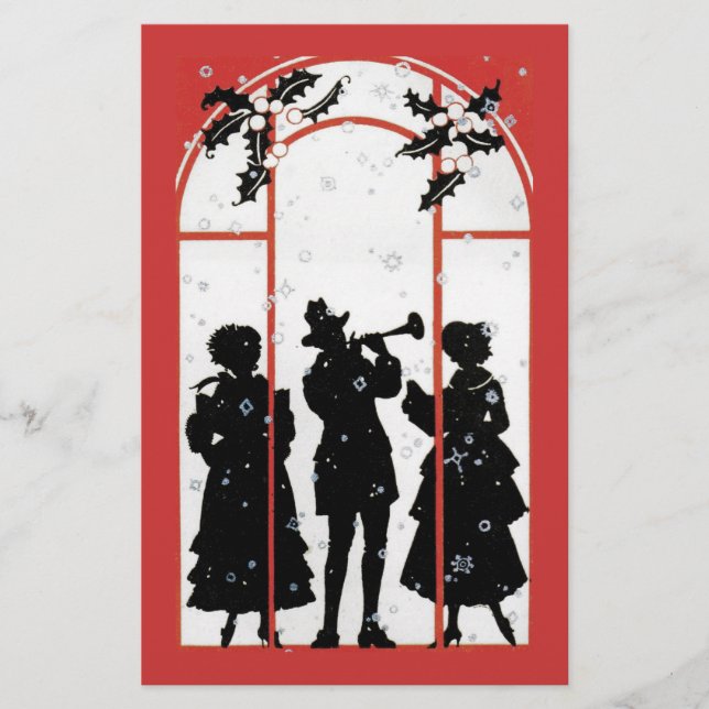 Papelaria Ilustração de Silhueta de Cantores de Natal Vintag (Frente)