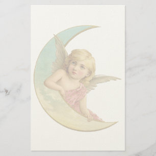 Papelaria Imagem de Vintage - Angel Sentado em uma Lua Cresc