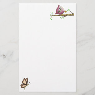 Papelaria Imagem Engraçada de Coruja e Borboleta