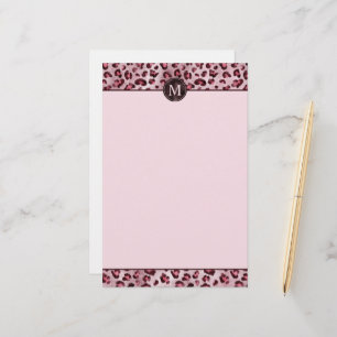Papelaria Impressão de Animal Leopardo Rosa Com Monograma de