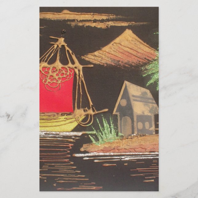 Papelaria Impressão de pintura de óleo em veleiro vermelho (Frente)