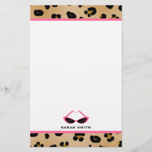 Papelaria Impressão do leopardo & óculos de sol cor-de-ros