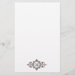 Papelaria Iniciais de Monograma Rosa Cinza Ornamentado Flore