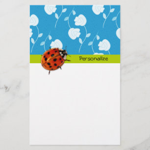 Papelaria Joaninha floral azul na moda com nome