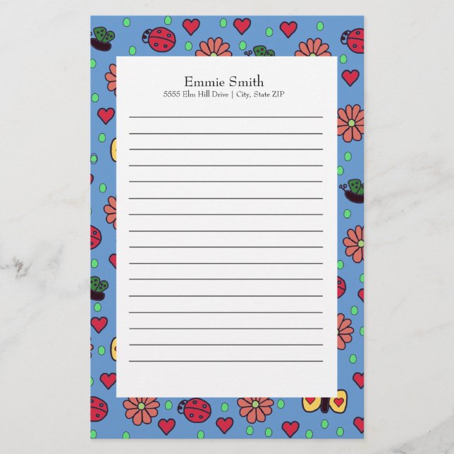 Papelaria Joaninhas Flores Corações Borboletas Fofas (Frente)