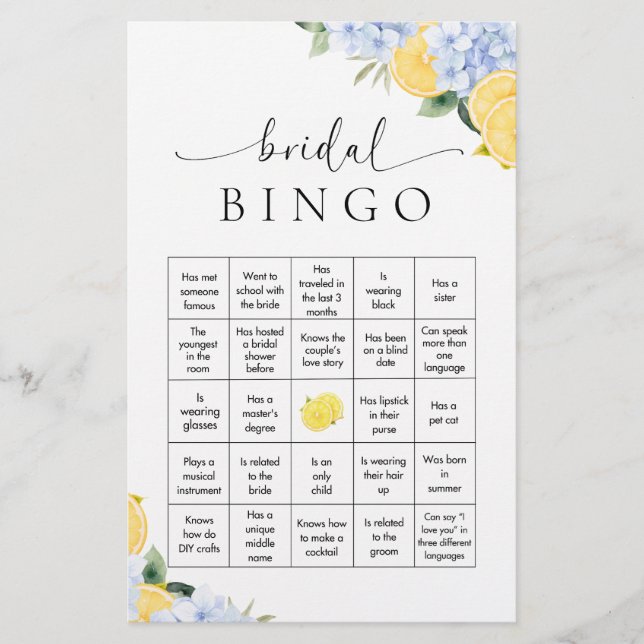 Papelaria Jogo de Bingo para Chá de Noiva Main Squeeze Lemon (Frente)