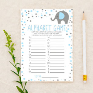 Papelaria Jogo do Chá de fraldas alfabético de elefante azul