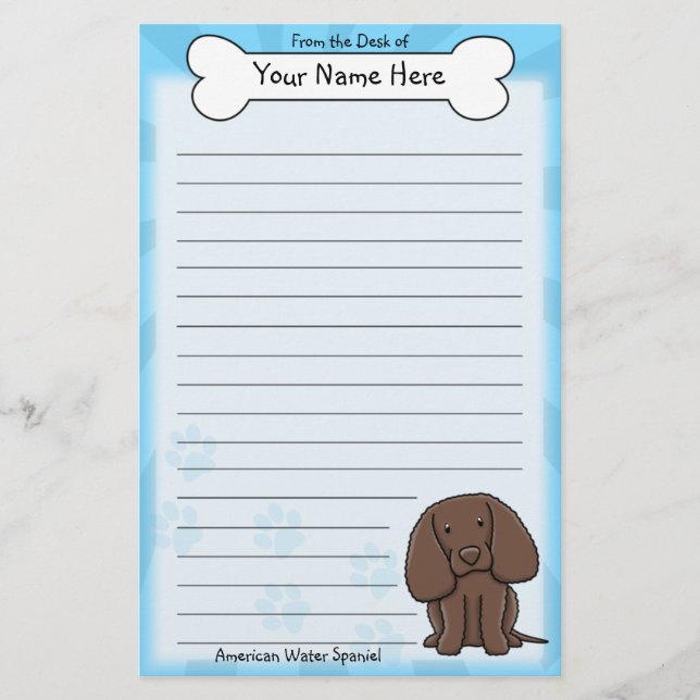 Papelaria Kawaii — American Water Spaniel Stationery (Frente)