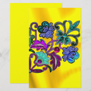 PAPELARIA LAÇA FLORAL AZUL DOURADA, FLORES, GEMSTONAS COLORI