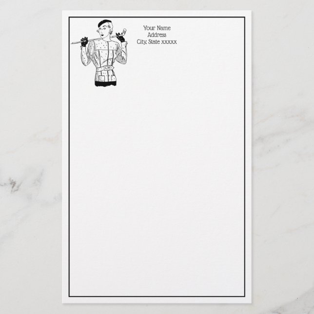 Papelaria Lady Golfer fascinável dos anos 30 com o Golf Club (Frente)