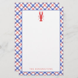 Papelaria Lagosta de Xadrez Vermelha e Azul de Cor da Água P