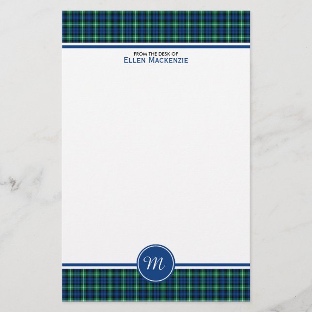 Papelaria Lamont Clan Bright Blue e Green Tartan Monograma (Frente)