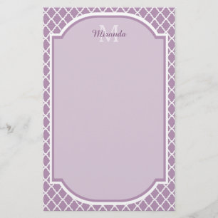 Papelaria Lavanda Bonito Quatrefoil Roxo Nome Monograma