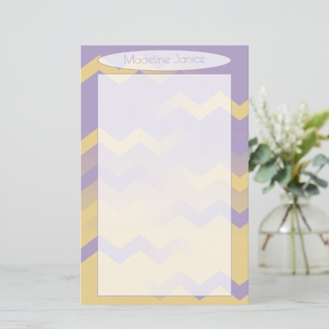 Papelaria Lavanda e Dourada Chevron para Caligrafi (Em pé/Frente)