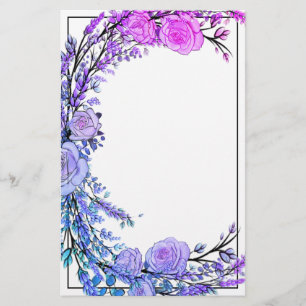 Papelaria Lavanda, Eucalyptus, rosas roxas de teal rosa