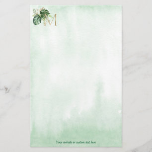 Papelaria Leaf tropical verde monograma Dourado M