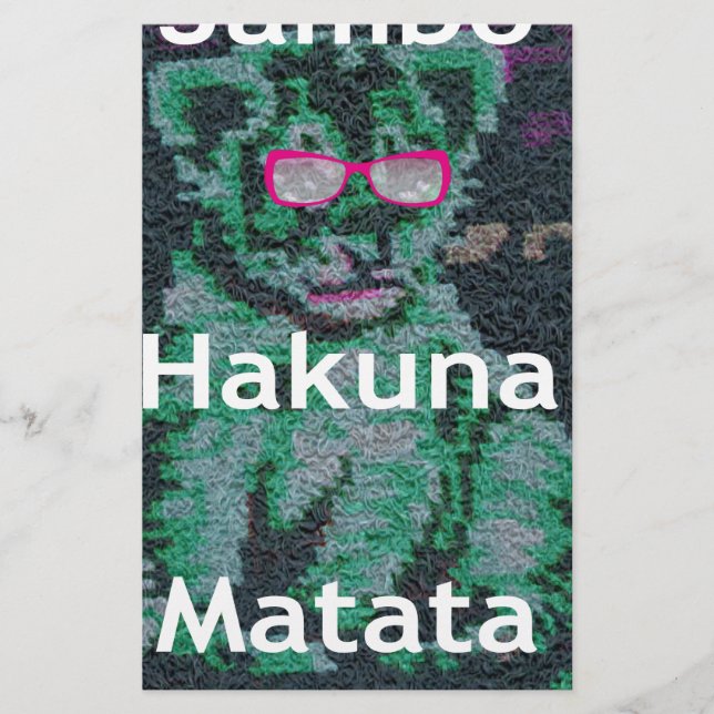 Papelaria Leão Verde com Óculos Rosa "Hakuna Matata" Arte (Frente)
