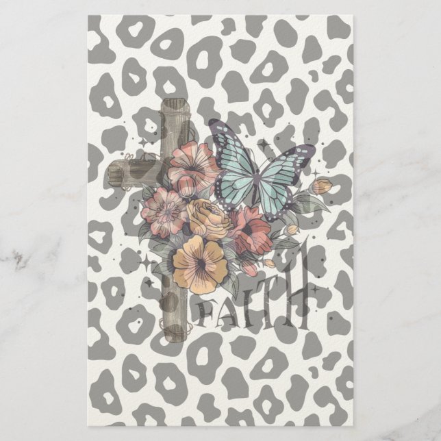 Papelaria Leopardo-das-neves Cruz, Flores e Borboletas (Frente)