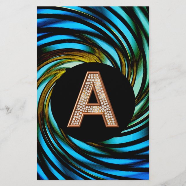 Papelaria Letra Bling Dourada A espiral Teal (Frente)