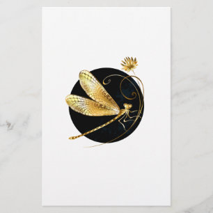 Papelaria libélula ouro em círculo preto