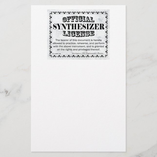 Papelaria Licença do Synthesizer (Frente)