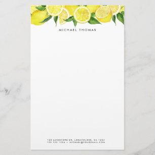 Papelaria Limão Amarelo Brilhante de Aquarela Personalizado