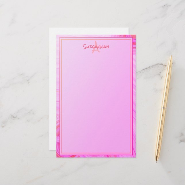 Papelaria Limite de Textura Rosa Monograma de Nome Personali (Frente/Verso In Situ)