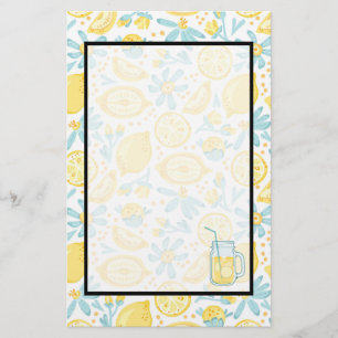 Papelaria Limões Amarelos e Pastel Azul Flores e Limonada