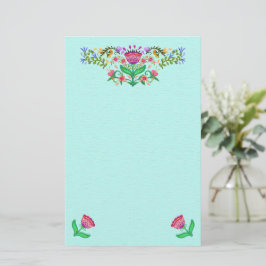 Papelaria Lindas Flores Boho Estilo Rosa em Aqua