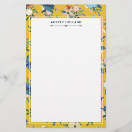 Papelaria Lindo Padrão Floral Amarelo Adicionar Nome