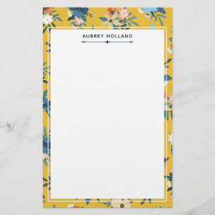 Papelaria Lindo Padrão Floral Amarelo Adicionar Nome